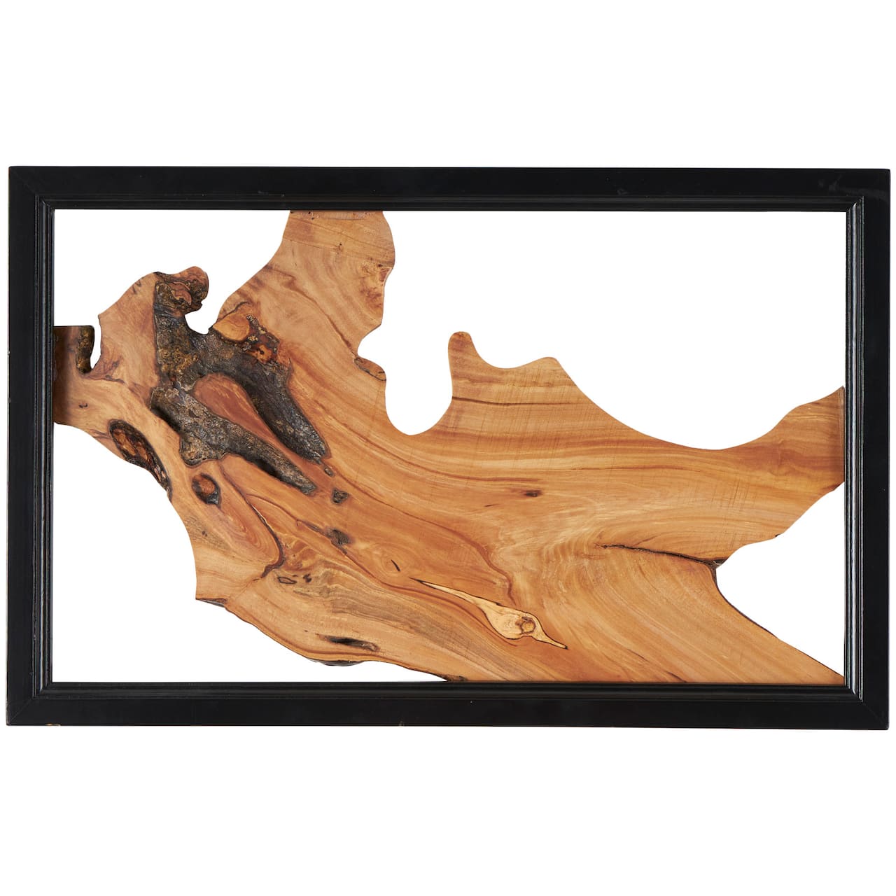 Abstract Handmade Live Edge Wood Slab Wall D&#xE9;cor with Black Frame